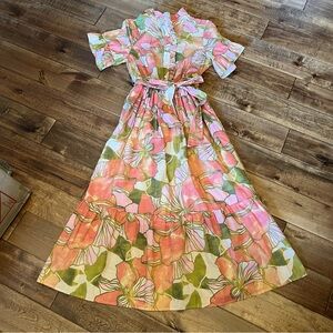Maxi Shirt Dress in Pink & Green Floral